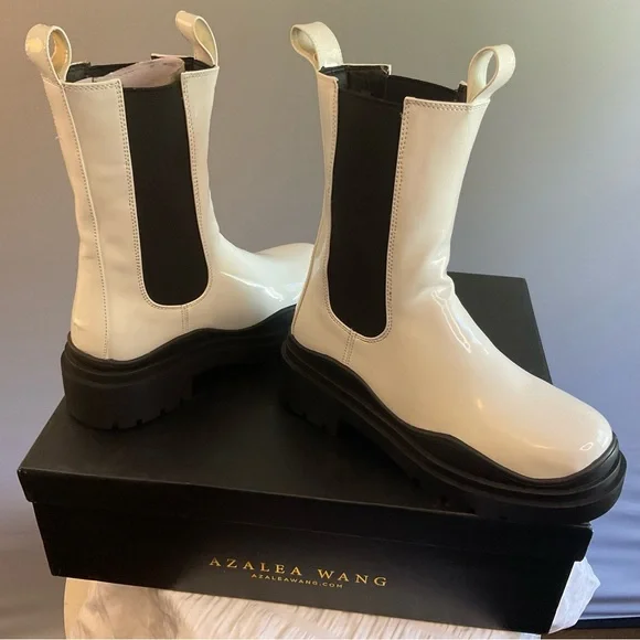 Azalea Wang “Akira Ghosted” White + Black Chelsea Boots NWT Size 7 - Picture 15 of 16